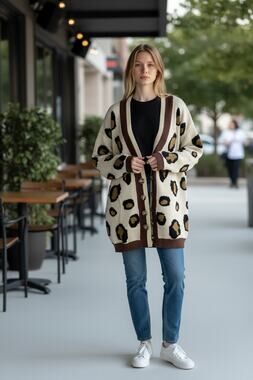 NWOT SWEET GENESIS Chunky Animal Print Oversized Cardigan Sz M/L